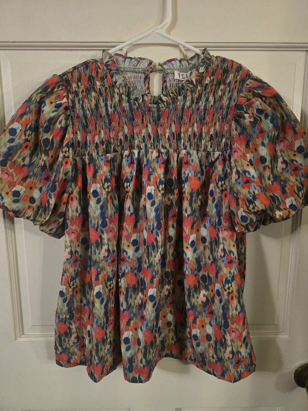 TCEC Smocked Floral Puff Sleeve Top - Multicolor #267